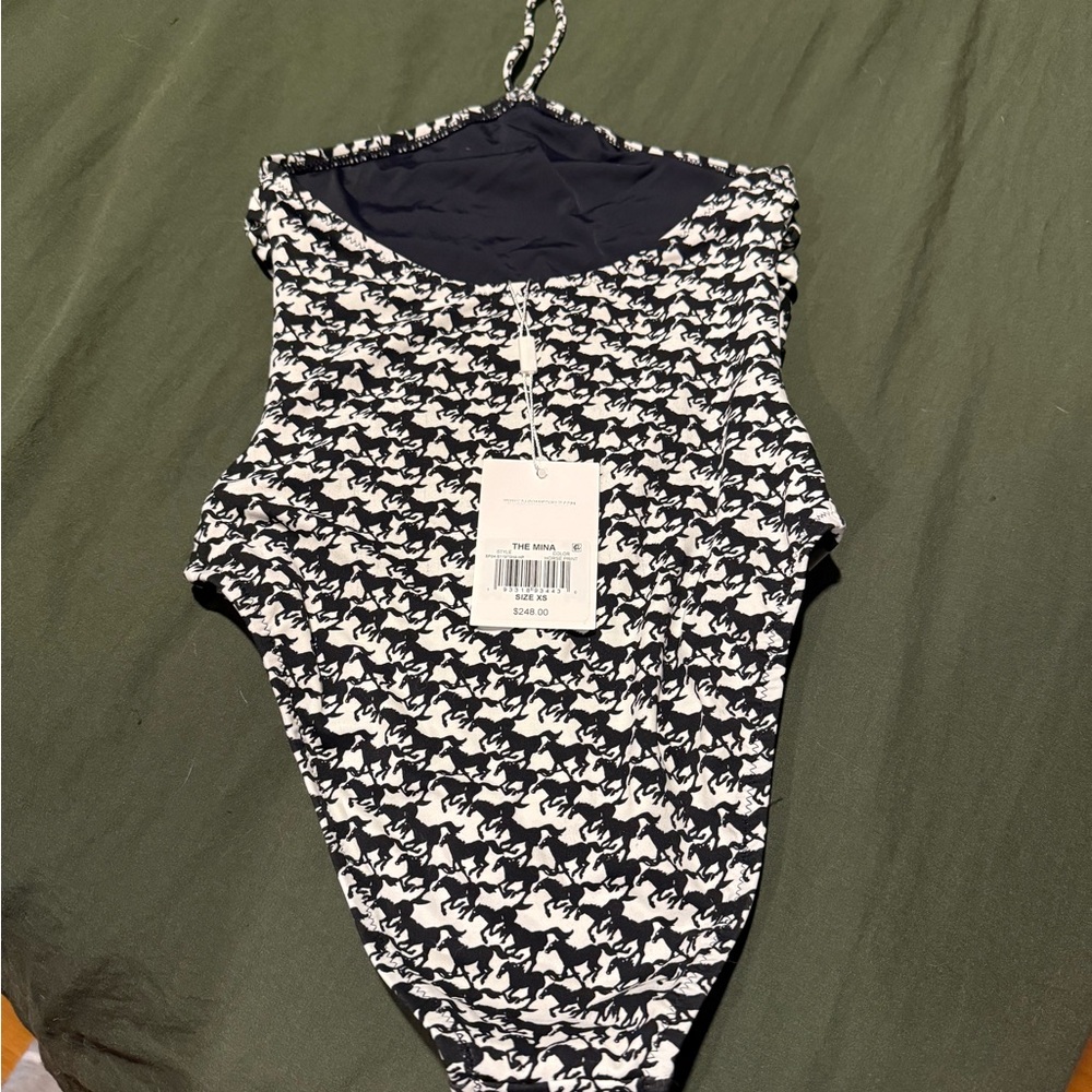 SOLID & STRIPED Black and White Halter One-Piece Swimsuit - Picture 4 of 5